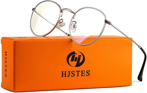 Vista 18 de HJSTES - Gafas redondas con filtro de luz azul para hombres y mujeres, estilo retro, con lente transparente y marco metálico