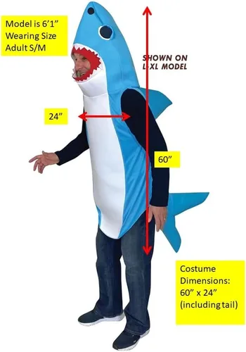 Vista 4 de Rasta Imposta Disfraz de tiburón azul para fiesta, disfraz de imaginación, tallas para adultos S-M y L-XL