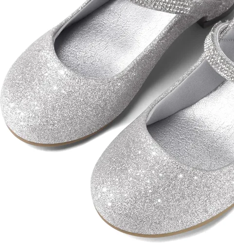 Vista 5 de K KomForme Zapatos Mary Jane para niña con tacón bajo con diamantes de imitación de princesa, zapatos planos de vestir para niños pequeños y niños