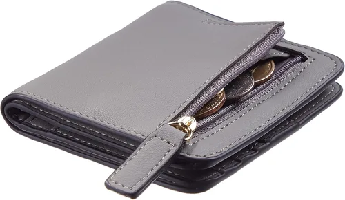 Vista 2 de Gostwo - Cartera compacta de piel genuina de lujo para mujer con bloqueo de RFID y ventana de identificación
