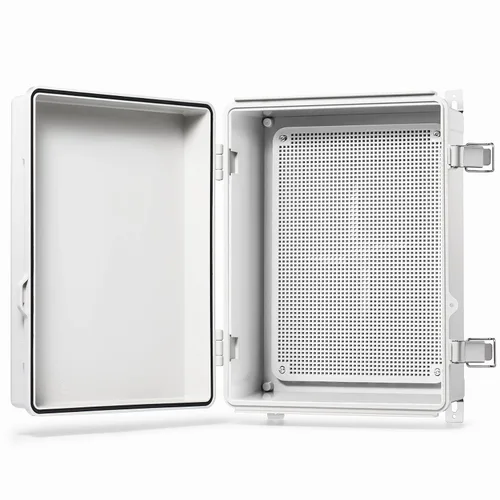 Vista 13 de QILIPSU - Caja de conexiones de acero inoxidable con tapa, bisagras y placa de montaje, universal, impermeable IP67, plástico ABS, gris, recinto