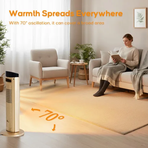 Vista 4 de Calentador de espacio de 23 pulgadas, calentadores portátiles de 1500 W para uso en interiores y exteriores, calentamiento rápido con oscilación