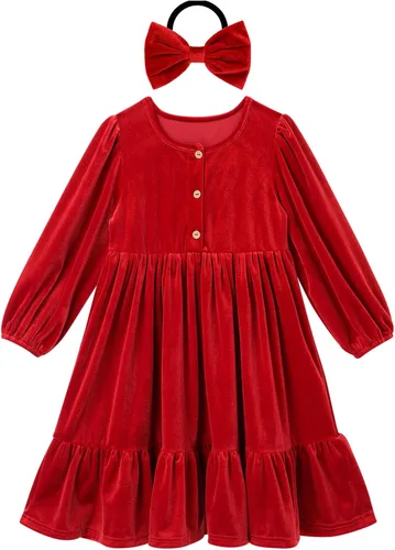 Vista 4 de AWIBMK Vestidos de Navidad para mamá y yo, vestido de terciopelo de manga larga, otoño, invierno, Navidad, vacaciones, mamá, hija, trajes a juego