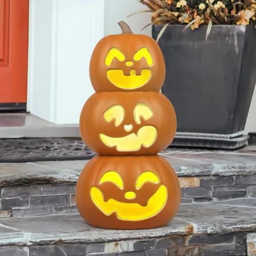 Vista 10 de iHomegarden Halloween Linterna de calabaza – Farol iluminado Jack O – Farol de calabaza preiluminado Forma de campana de 12 pulgadas.