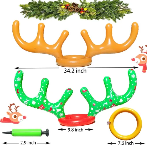 Vista 3 de 4 juegos de juego inflable de Navidad de cuernos de reno con anillos para lanzar, favores escolares, regalos de fiesta, suministros, juguetes