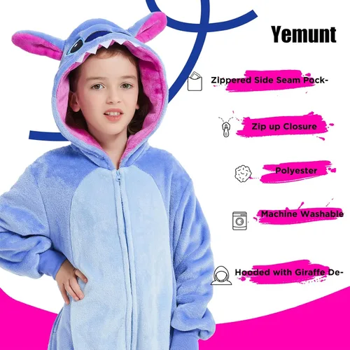 Vista 4 de Yemnut Disfraz unisex de franela para Halloween y Navidad para niñas y niños
