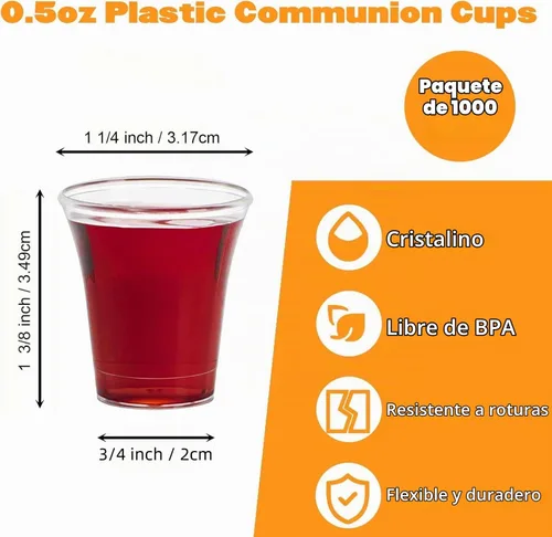 Vista 2 de Bekith Paquete de 1000 vasos de comunión, vasos desechables de plástico para bandejas estándar de comunión sagrada, 0.5 onzas, transparente