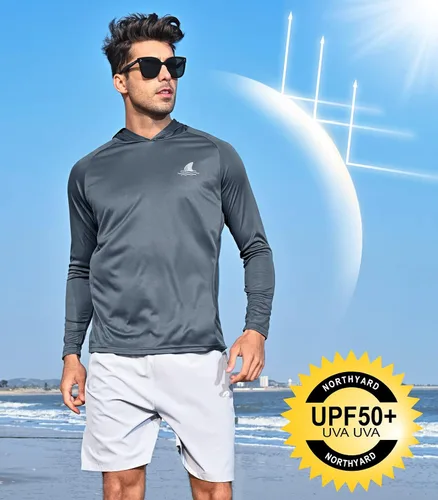 Vista 3 de NORTHYARD Men's UPF 50+ Hoodie Shirts Rash Guard Long Sleeve Sun Protection SPF Swim Shirt UV for Running Hiking Fishing
