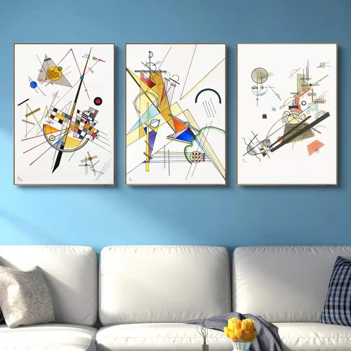 Vista 10 de INVIN ART Wassily Kandinsky - Lienzo enmarcado con estampado giclée, 3 piezas, serie de arte de pared #001, decoración de sala de estar, oficina