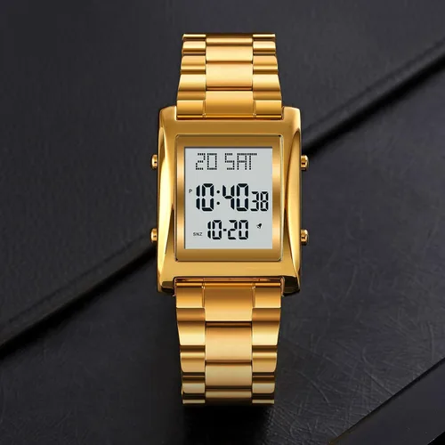 Vista 4 de RNONDRY Reloj digital para hombre y mujer, reloj rectangular de acero inoxidable para hombres, reloj de pulsera impermeable