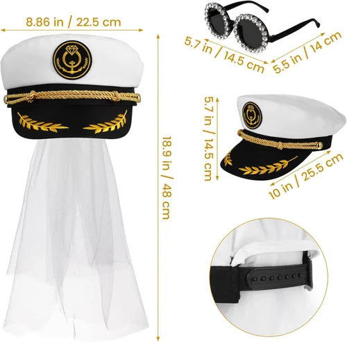 Vista 4 de GALPADA Juego de gafas de sombrero de marinero y gafas para despedida de soltero, Como se muestra
