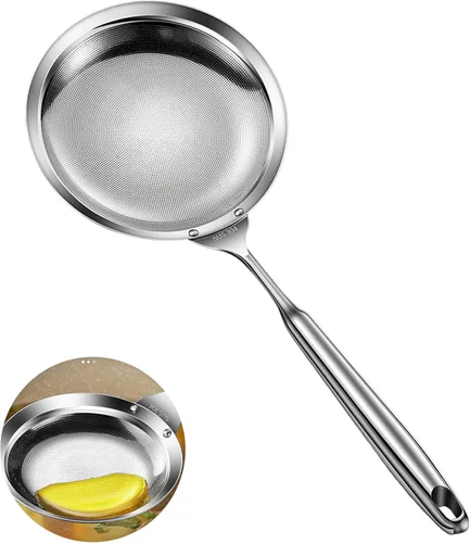Vista 8 de Ugotit Cuchara espumadera de acero inoxidable, colador de malla fina para cocinar, desnatador de grasa y desnatador de olla caliente, accesorio