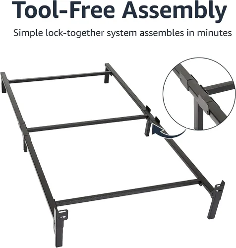 Vista 5 de Amazon Basics Base de cama de metal tamaño individual (requiere somier), base de 6 patas para somier y soporte de colchón, fácil montaje sin