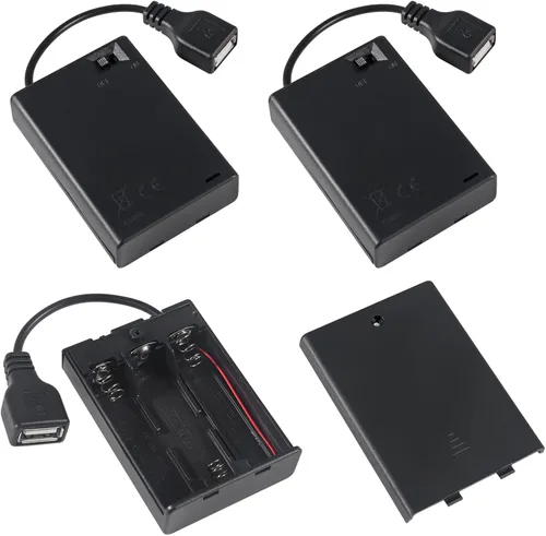 Vista 20 de 3 unids 2 AA titular de la batería USB hembra Socket 2 AA caja de batería titular con cubierta e interruptor de encendido/apagado