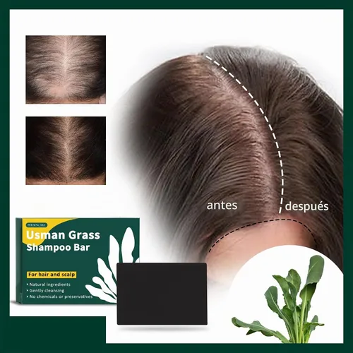 Vista 4 de Barra de champú natural Usman Grass, Cover Grey He Shou Wu Usma Bar, solución definitiva para el crecimiento saludable del cabello, jabón negro