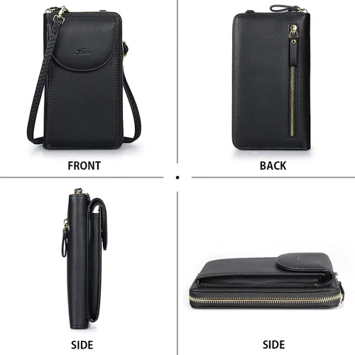 Vista 6 de S-ZONE - Bolso cruzado para mujer de cuero sintético de PU con bloqueo RFID para teléfono celularbilletera