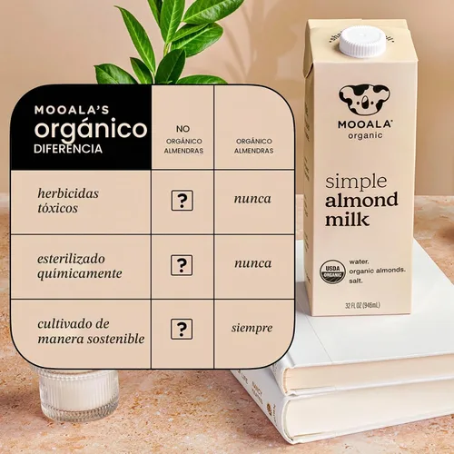 Vista 4 de Mooala Leche de Almendra Simple Orgánica, 32oz - 3 Ingredientes, Estable en Estantería, Sin Gomas, Sin Aceites, Sin Rellenos, Sin Azúcar, No