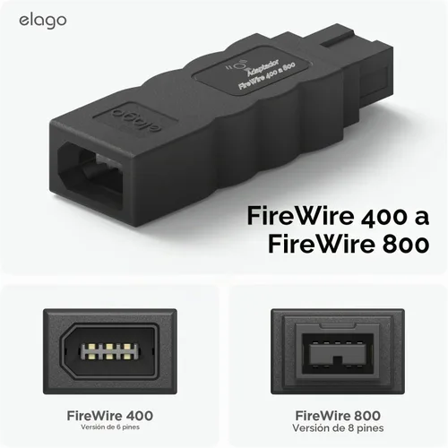 Vista 3 de elago Adaptador FireWire 400 a 800 para Mac Pro, MacBook Pro, Mac mini Negro
