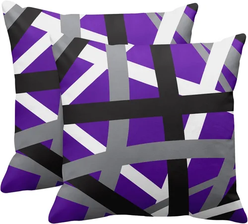 Vista 13 de Emvency Juego de 2 fundas de almohada decorativas retro con diseño de rayas grises y negras, para decoración del hogar, cuadradas, 16 x 16 pulgadas