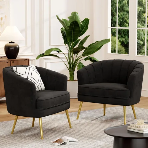 Vista 19 de Silla de acento de terciopelo Andeworld, silla de sofá individual moderna tapizada, sillón de club barrel cómodo para sala de estar con patas