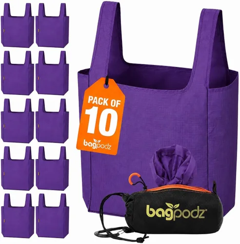 Vista 11 de Bolsas de comestibles reutilizables resistentes plegables y lavables, hechas de nailon RipStop con capacidad para 50 libras, diseñadas en Estados