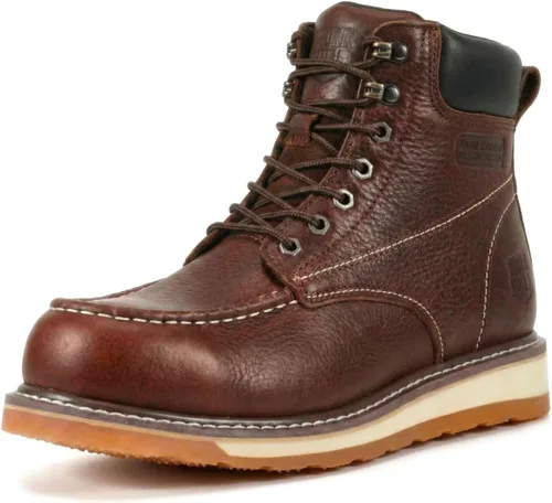 Vista 5 de 6in Mens Moc Toe Steel/Soft Toe Work Boots for Men,Comfortable Mens Safety Work Boots,Oil/Slip Resistant,Indestructible Steel Toe Shoes Industrial