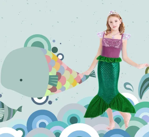 Vista 3 de Eledobby Ariel Dress for Girls Little Mermaid Costume Kids Halloween Outfits Princess Mermaids Skirt Birthday Party Dress Up
