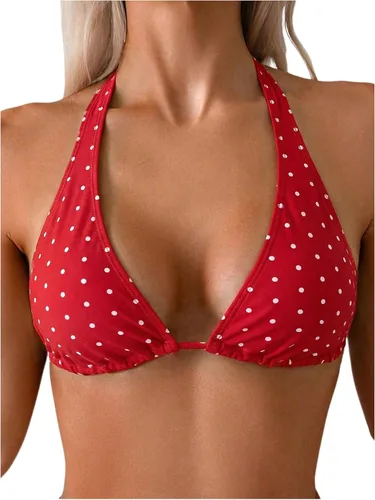 Vista 6 de Milumia - Top de bikini triangular con lunares para mujer, con tiras de cuello halter, traje de baño Varios