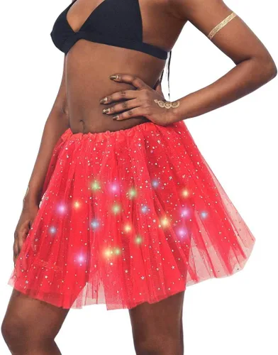 Vista 7 de DRESBE Falda LED para mujer, tutú iluminado, falda de tul brillante, para baile, fiesta, rave, festival, ropa de Halloween