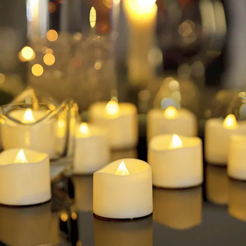 Vista 12 de Homemory Paquete de 48 velas parpadeantes sin llama, velas falsas LED que funcionan con pilas más de 200 horas para centros de mesa de boda, base