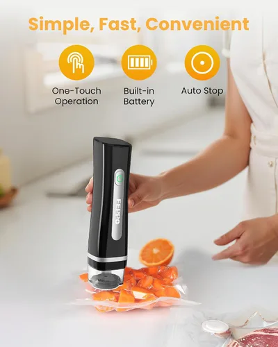 Vista 4 de Máquina selladora al vacío FEPPO para alimentos con tanque de agua visible, máquina selladora al vacío compacta portátil con 30 bolsas reutilizables