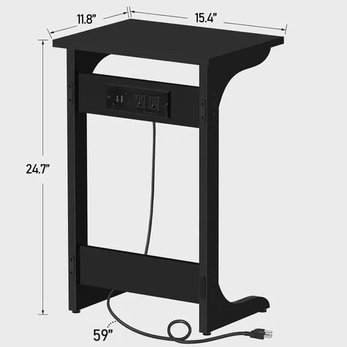 Vista 3 de TUTOTAK - Mesa auxiliar en forma de C con estación de carga, mesa lateral, mesa de sofá para espacios pequeños, bandeja de TV con 2 puertos USB