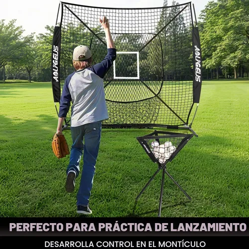 Vista 5 de 6'x6' Baseball Softball Practice Net, Batting Tee & Ball Caddy