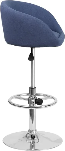 Vista 7 de Flash Furniture Luis - Taburete de bar de tela azul contemporáneo, altura ajustable, con respaldo de barril y base cromada
