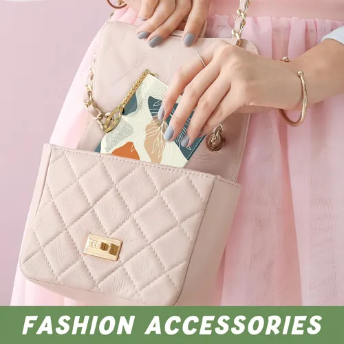 Vista 6 de Soporte para tarjetas de crédito para mujer pequeña cartera RFID de cuero delgado organizador de tarjetas de visita con cremallera y llavero Hoja