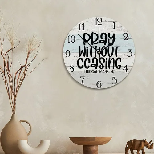 Vista 5 de Reloj de pared con versículo bíblico, arte religioso, reloj de madera, texto inspirador cristiano, reloj de madera rústico personalizado para ella