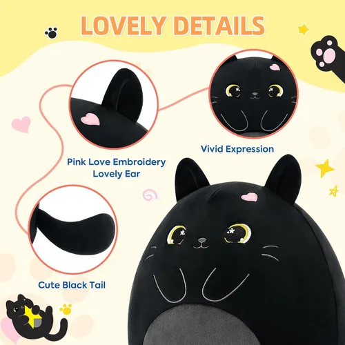 Vista 4 de PEACH CAT Animal de peluche original de gato negro de 12 pulgadas, lindo gatito de peluche, juguetes de peluche suaves, regalos para niños
