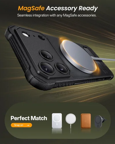 Vista 5 de Funda para iPhone 17 Pro, compatible con MagSafe, soporte integrado y botón de captura de control de cámara, protección de grado militar, funda