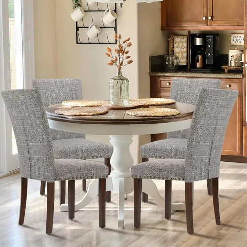 Vista 10 de COLAMY Juego de 6 sillas de comedor tapizadas Parsons, sillas laterales de tela para comedor y cocina con ribete de tachuelas y patas de madera