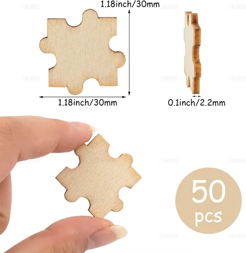Vista 2 de AUEAR, Rompecabezas de madera sin terminar con forma libre para manualidades, manualidades, fabricación de tarjetas (paquete de 50)