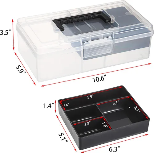 Vista 4 de BTSKY Caja de almacenamiento de plástico transparente con bandeja extraíble, caja de almacenamiento de artículos de papelería multiusos con asa