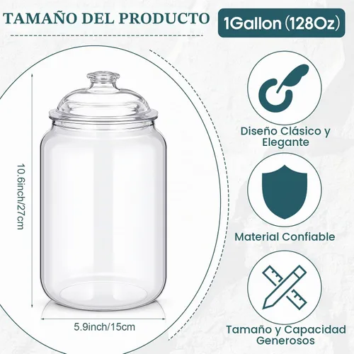 Vista 2 de Nuogo 2 tarros de plástico transparente para dulces y galletas de 128 onzas con tapas