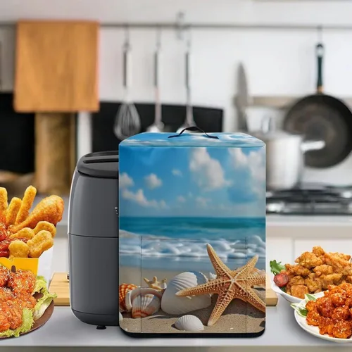 Vista 5 de Cubierta para freidora de aire con diseño de estrella de mar de playa, funda protectora rectangular con bolsillo y asa para olla a presión