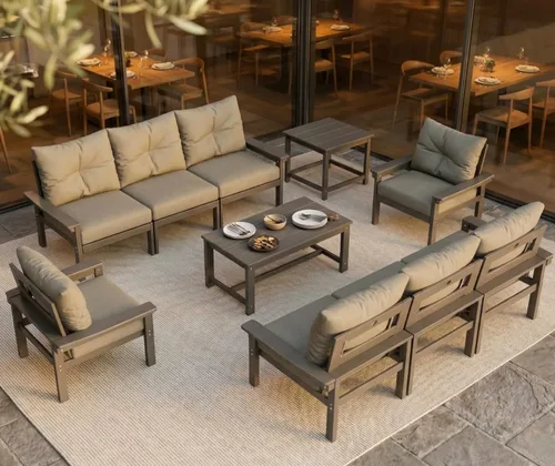Vista 56 de Juego de muebles de patio HDPE de 13 piezas con mesas