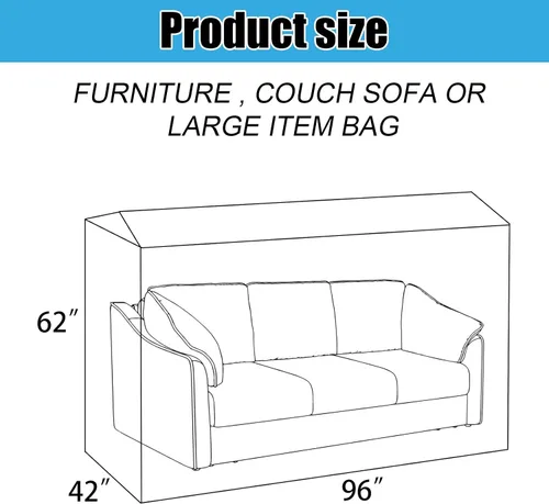 Vista 2 de Funda de plástico para sofá de 3 plazas para mudanza y almacenamiento Se adapta a sofás de 3 plazas de hasta 96 × 42 × 65 pulgadas, ideal