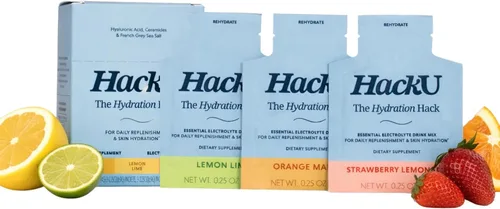 Vista 15 de HackU Hydration Hack - Paquetes de hidratación de electrolitos y piel – Mezcla de bebida sin azúcar, sin hinchazón con magnesio, ácido hialurónico