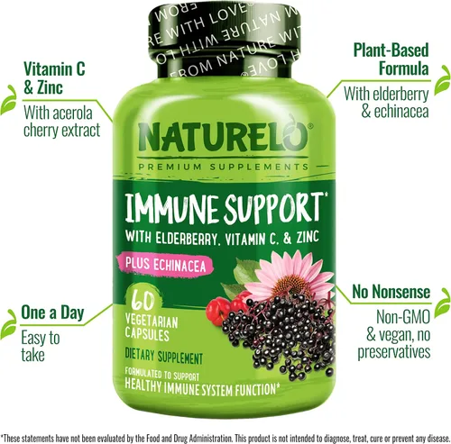 Vista 2 de NATURELO Apoyo Inmunológico – Vitamina C, Saúco, Zinc, Equinácea – Refuerzo Natural de la Inmunidad con Antioxidante, Defensa Herbal y Mineral - 60