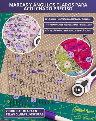 Vista 6 de The Quilted Bear Reglas de Acolchado - Regla Acrílica Transparente Antideslizante para Acolchado, Patchwork y Costura con Líneas Negras Claras