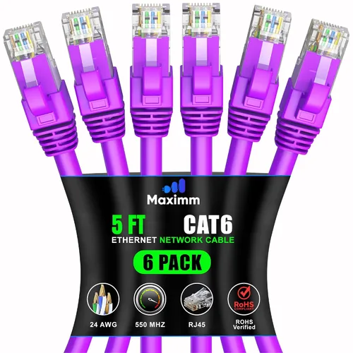 Vista 107 de Maximm Cable Ethernet Cat 6 de 0.6 pies (paquete de 6) – Cable LAN de alta velocidad, cable de Internet, cable de conexión y cable de red – UTP