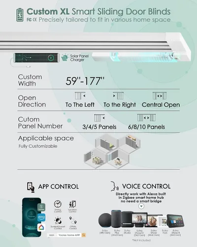 Vista 5 de Yoolax Persianas de puerta corredera inteligentes XL personalizadas, persianas motorizadas compatibles con Alexa, persianas de tela opacas Basalto